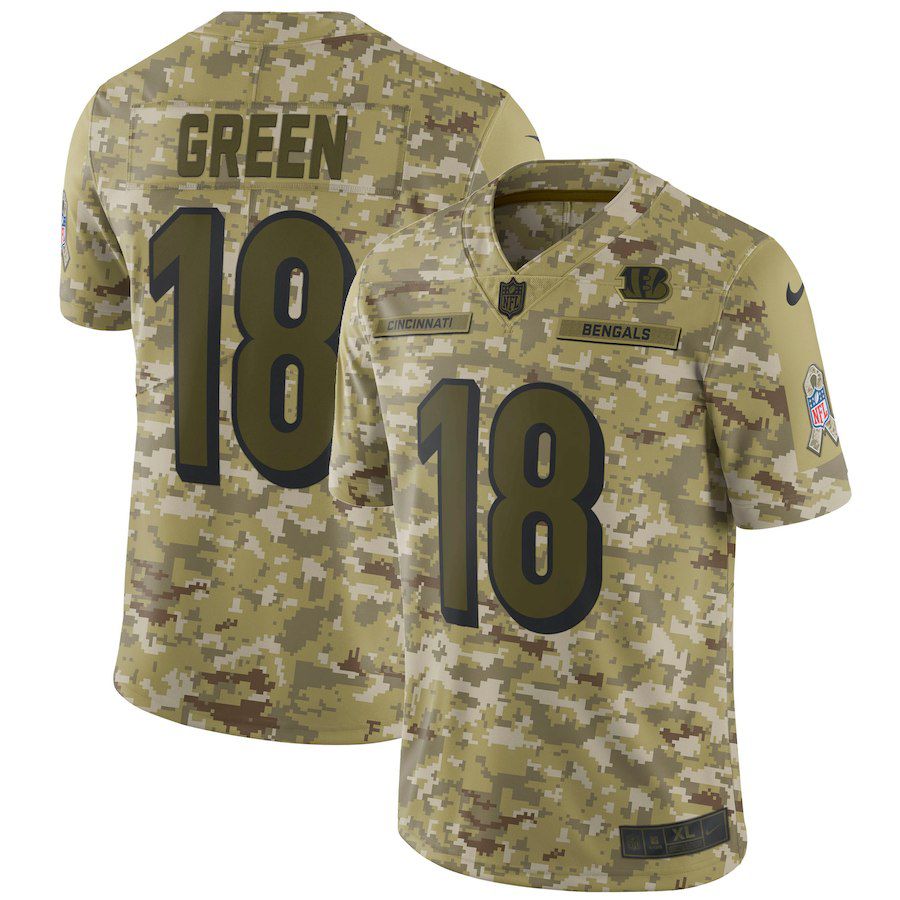 Men Cincinnati Bengals #18 Green Nike Camo Salute to Service Retired Player Limited NFL Jerseys